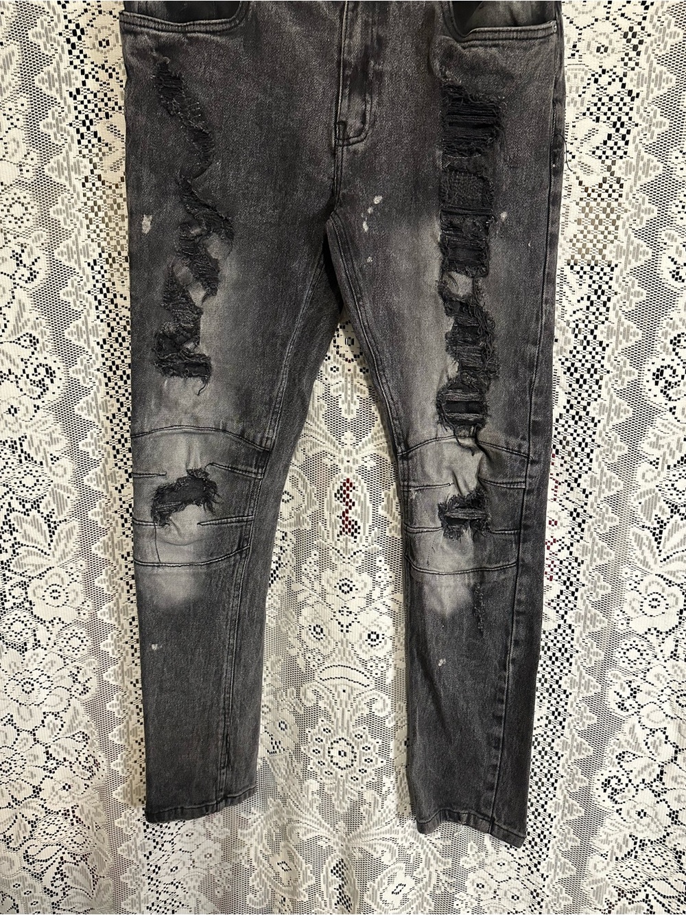 Dash Men’s Black Washed Ripped Skinny Jeans - Picture 7 of 11